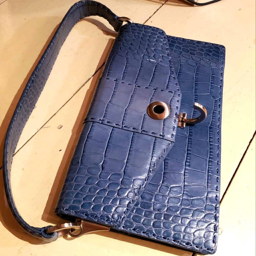 Don't miss this! Blue Faux Croc Print Leather Purse Ann Taylor!